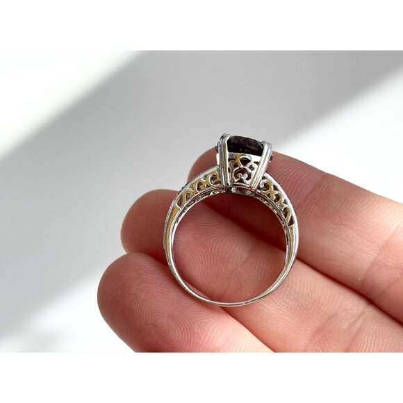 Modernist Smokey Quartz Semi-Precious 925 Sterling SilverVintage Ring - sz 9 - Picture 12 of 14